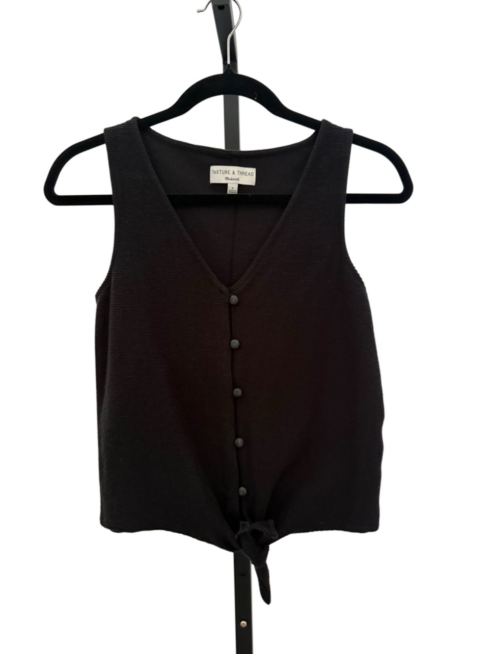 Madewell Black V-Neck Button Tank Front Tie Detail 100% Cotton Classic Small